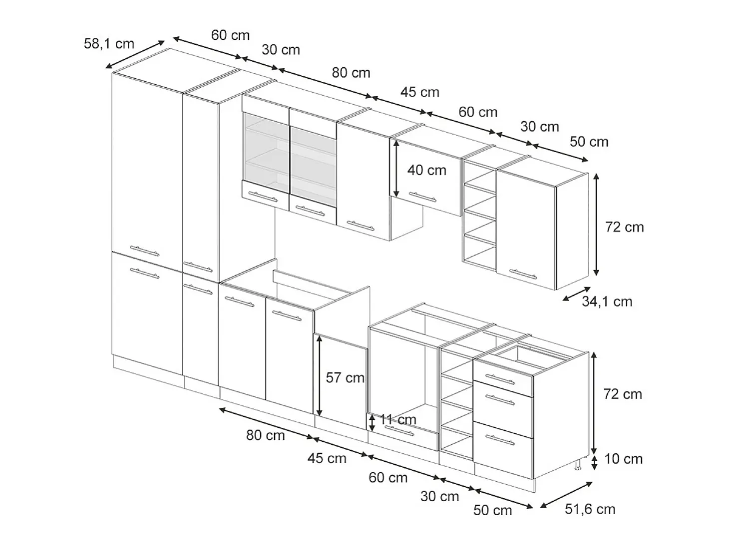 Mueble de cocina antracita alto brillo 355x46x81.6 fame-line