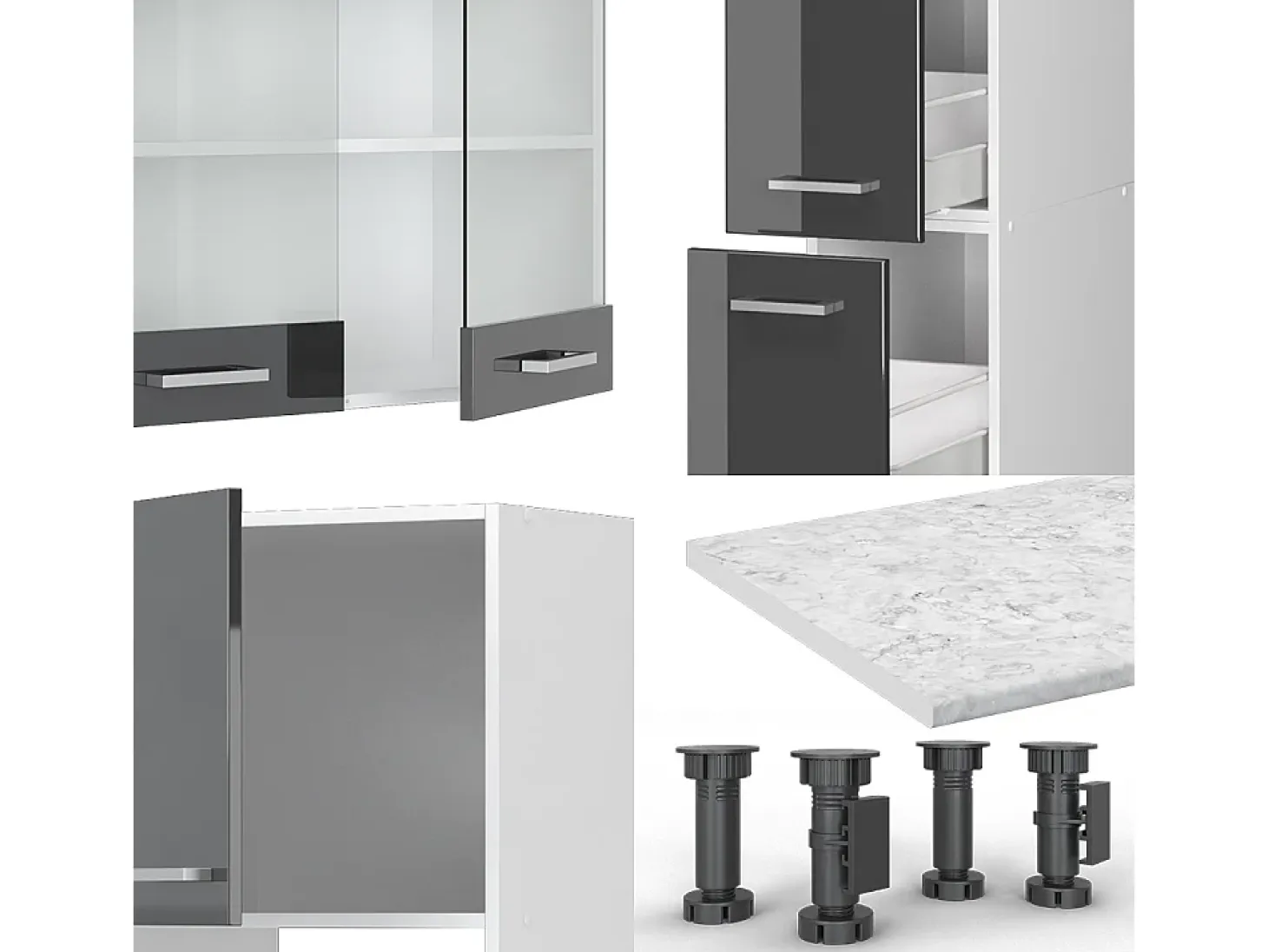 Mueble de cocina antracita brillo intenso/blanco 350x60x81.6 r-line