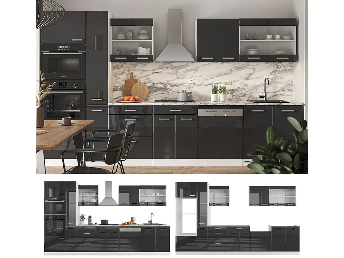 Mueble de cocina antracita brillo intenso/blanco 350x60x81.6 r-line