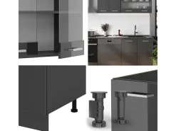 Mueble de cocina antracita brillo intenso/antracita 300x46x81.6 r-line
