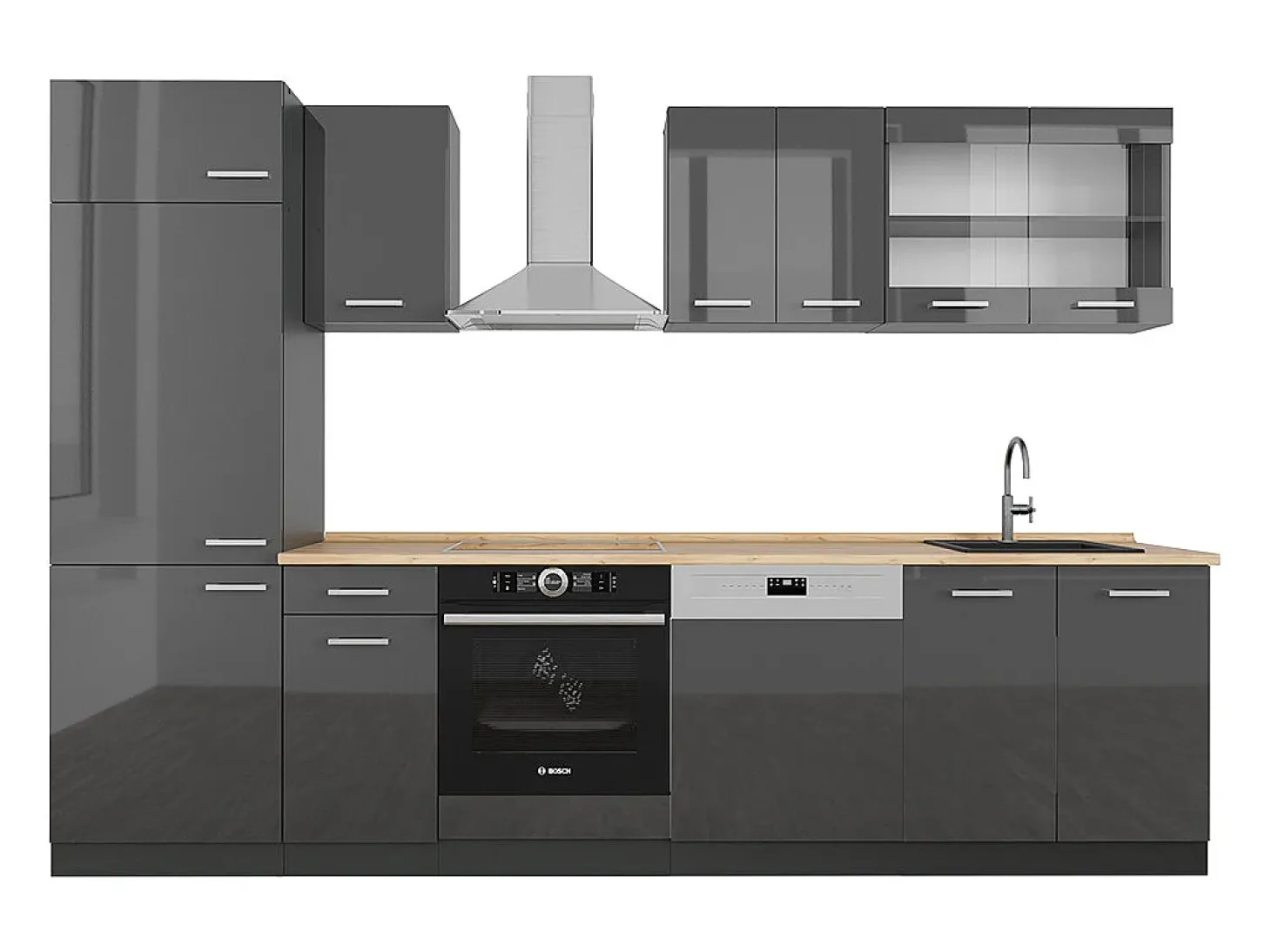 Mueble de cocina antracita brillo intenso/antracita 300x46x81.6 r-line