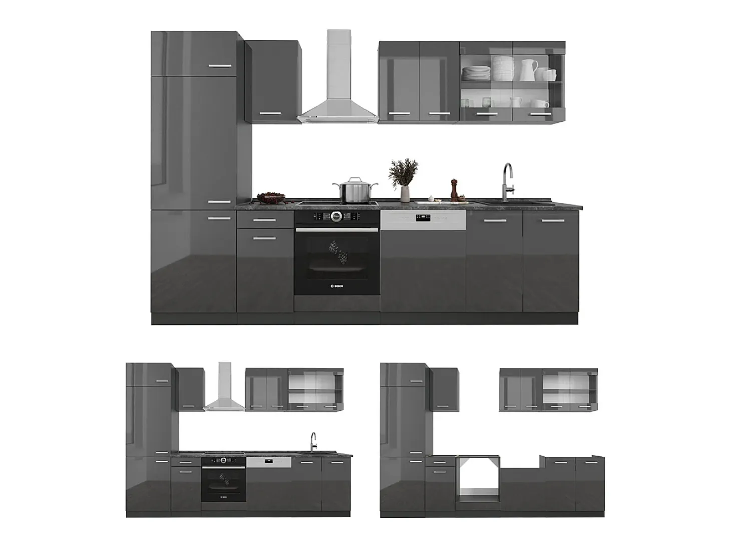 Mueble de cocina antracita brillo intenso/antracita 300x46x81.6 r-line