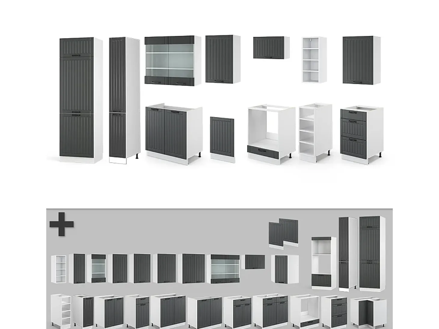 Mueble de cocina antracita casa de campo/blanco 355x60x81.6 fame-line