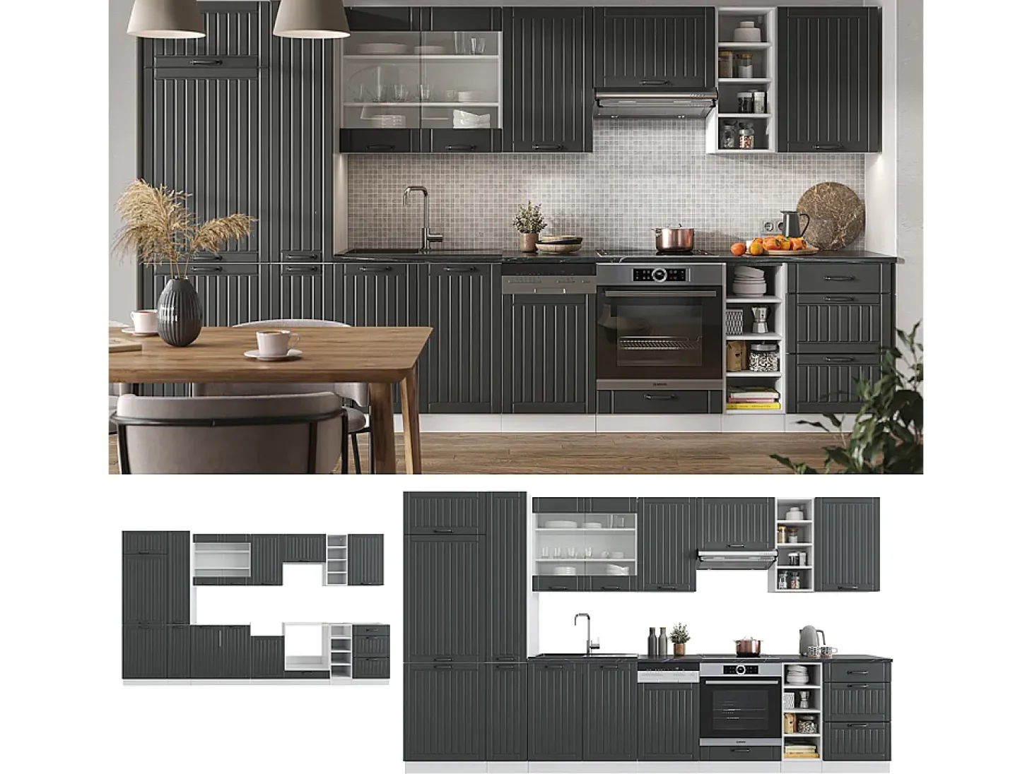 Mueble de cocina antracita casa de campo/blanco 355x60x81.6 fame-line