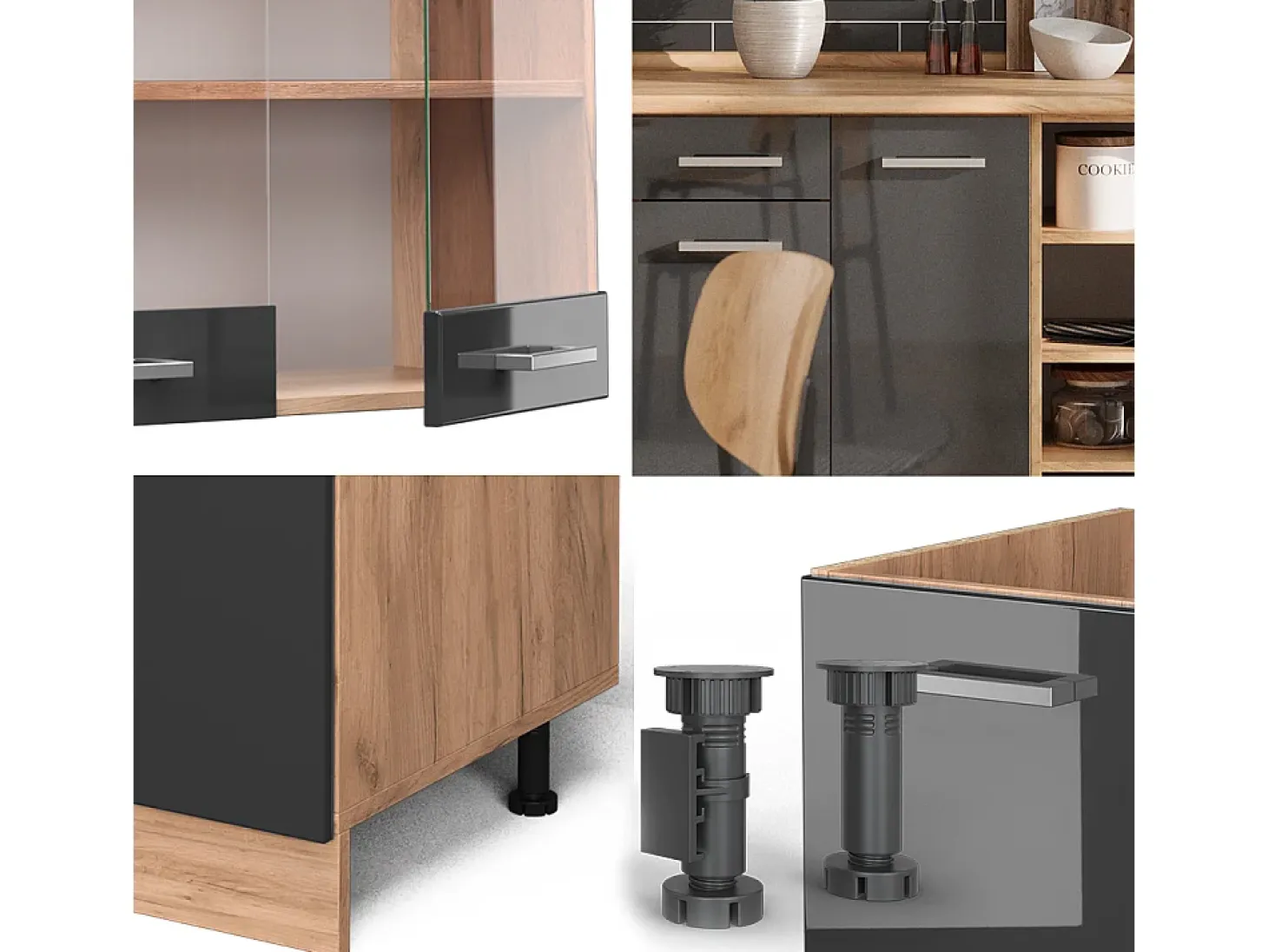 Mueble de cocina antracita brillo intenso/roble dorado eléctrico 240x60x81.6 r-line