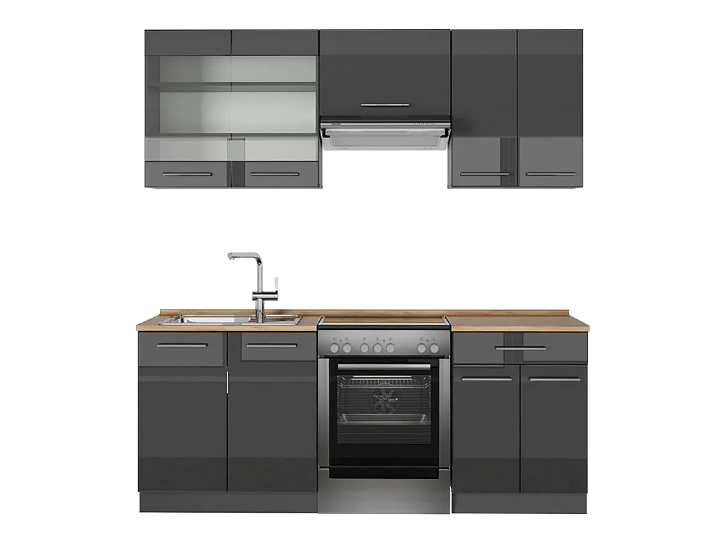 Mueble de cocina antracita alto brillo 200x60x81.6 fame-line