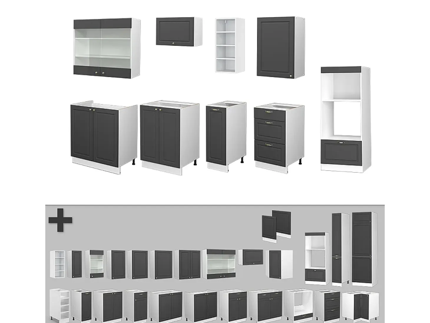 Mueble de cocina antracita casa de campo/blanco 280x46x81.6 fame-line