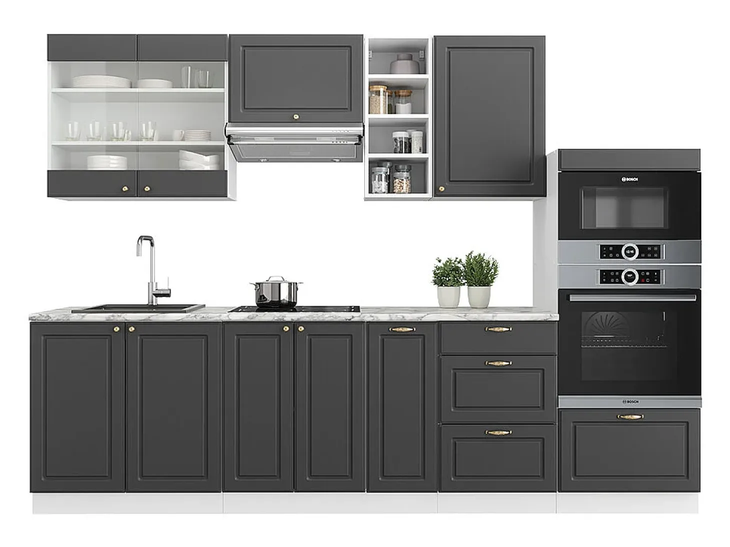 Mueble de cocina antracita casa de campo/blanco 280x46x81.6 fame-line