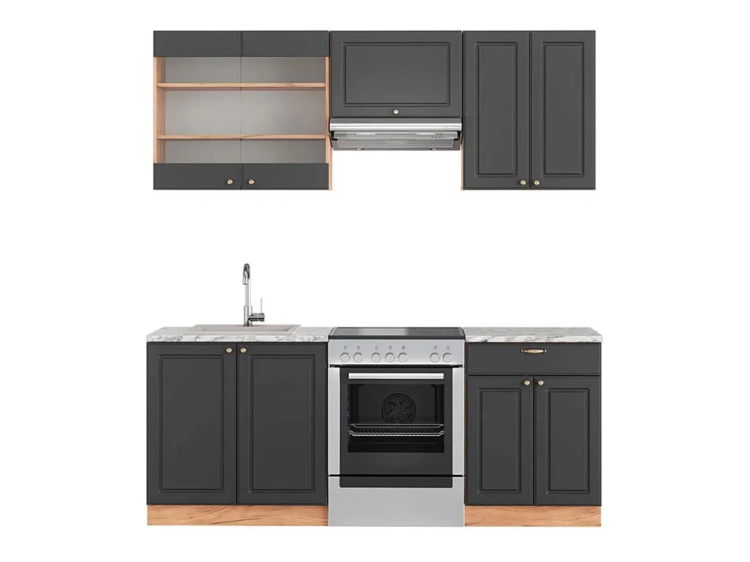 Mueble de cocina antracita casa de campo/roble kraft dorado 200x60x81.6 fame-line