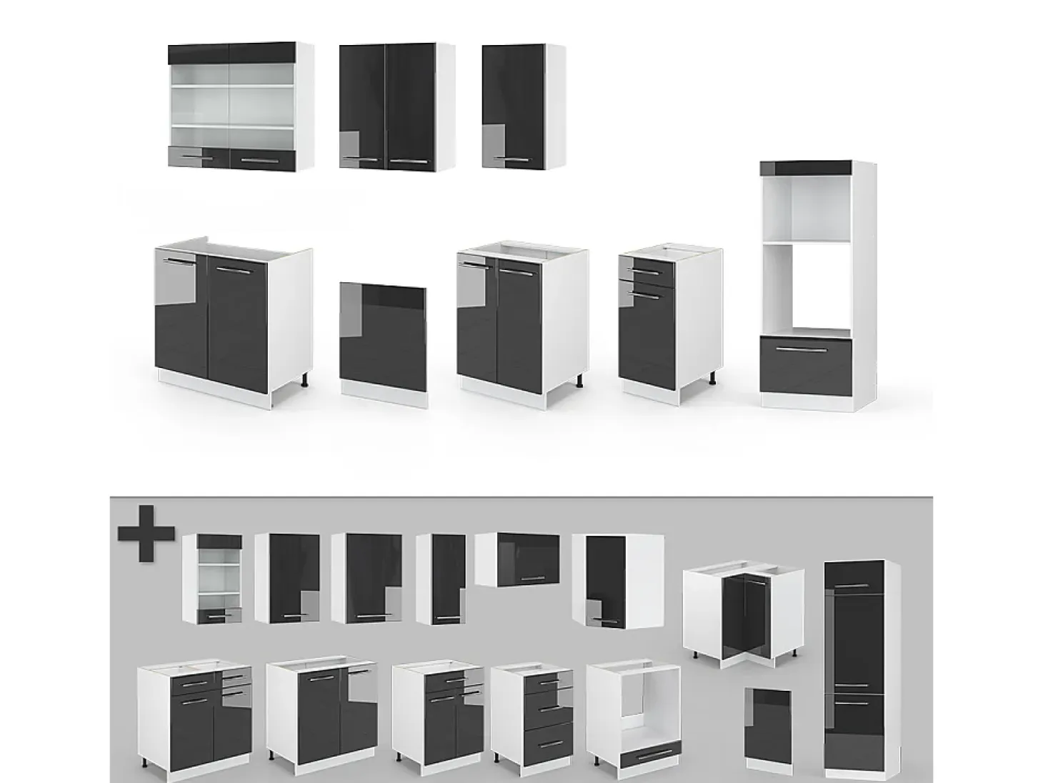 Mueble de cocina antracita brillo intenso/blanco 300x60x81.6 fame-line