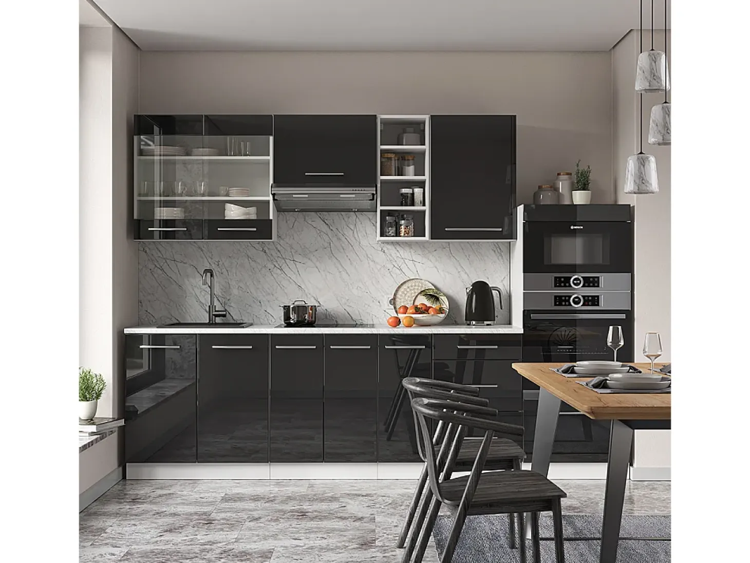 Mueble de cocina antracita brillo intenso/blanco 280x60x81.6 fame-line