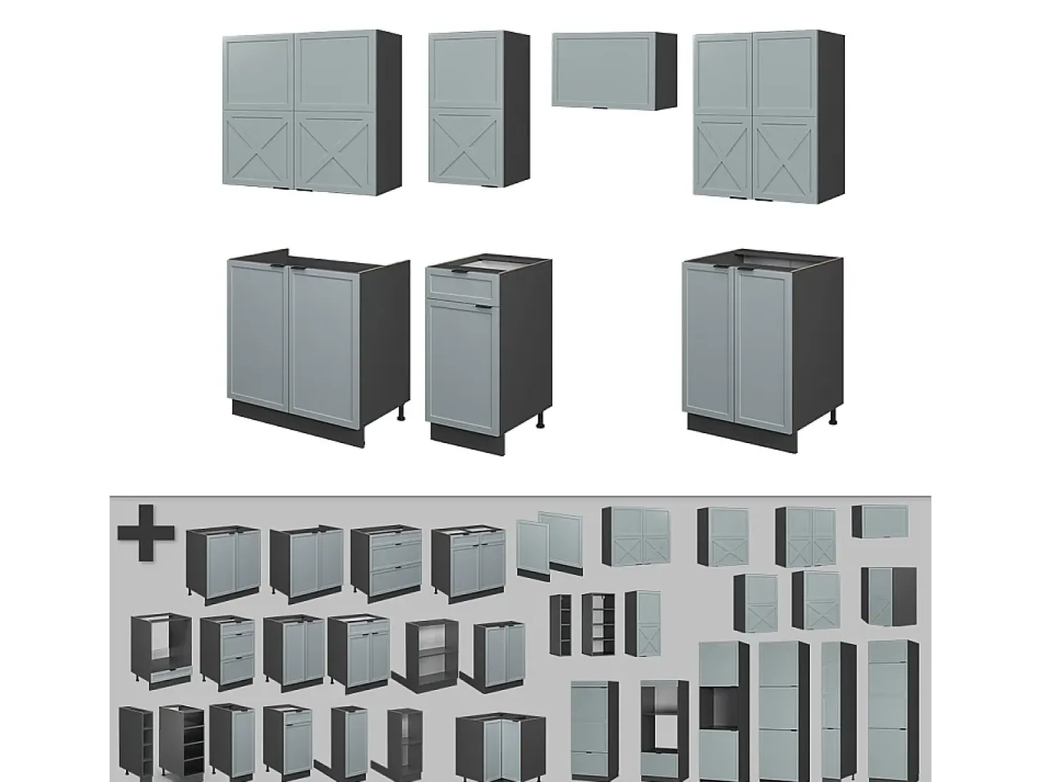 Mueble de cocina azul claro/gris antracita 240x46x81.6 fame-line