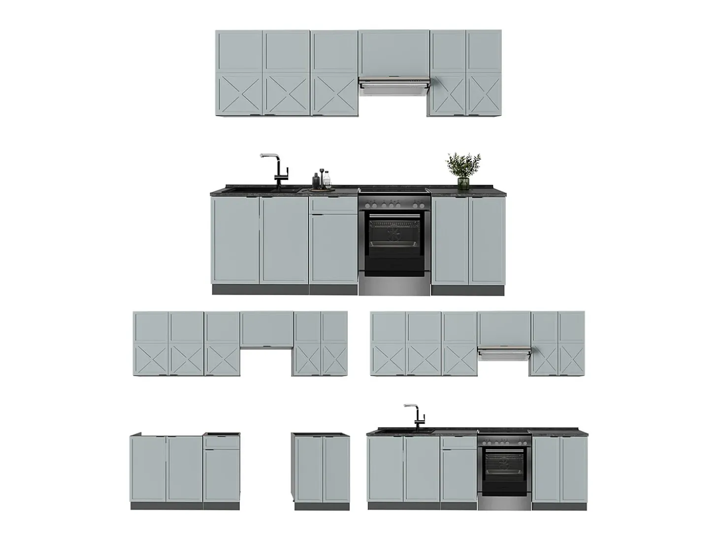 Mueble de cocina azul claro/gris antracita 240x46x81.6 fame-line