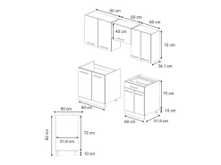 Mueble de cocina azul claro-gris-blanco 200x60x81.6 fame-line
