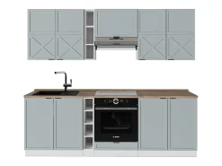 Mueble de cocina azul claro-gris-blanco 235x60x81.6 fame-line