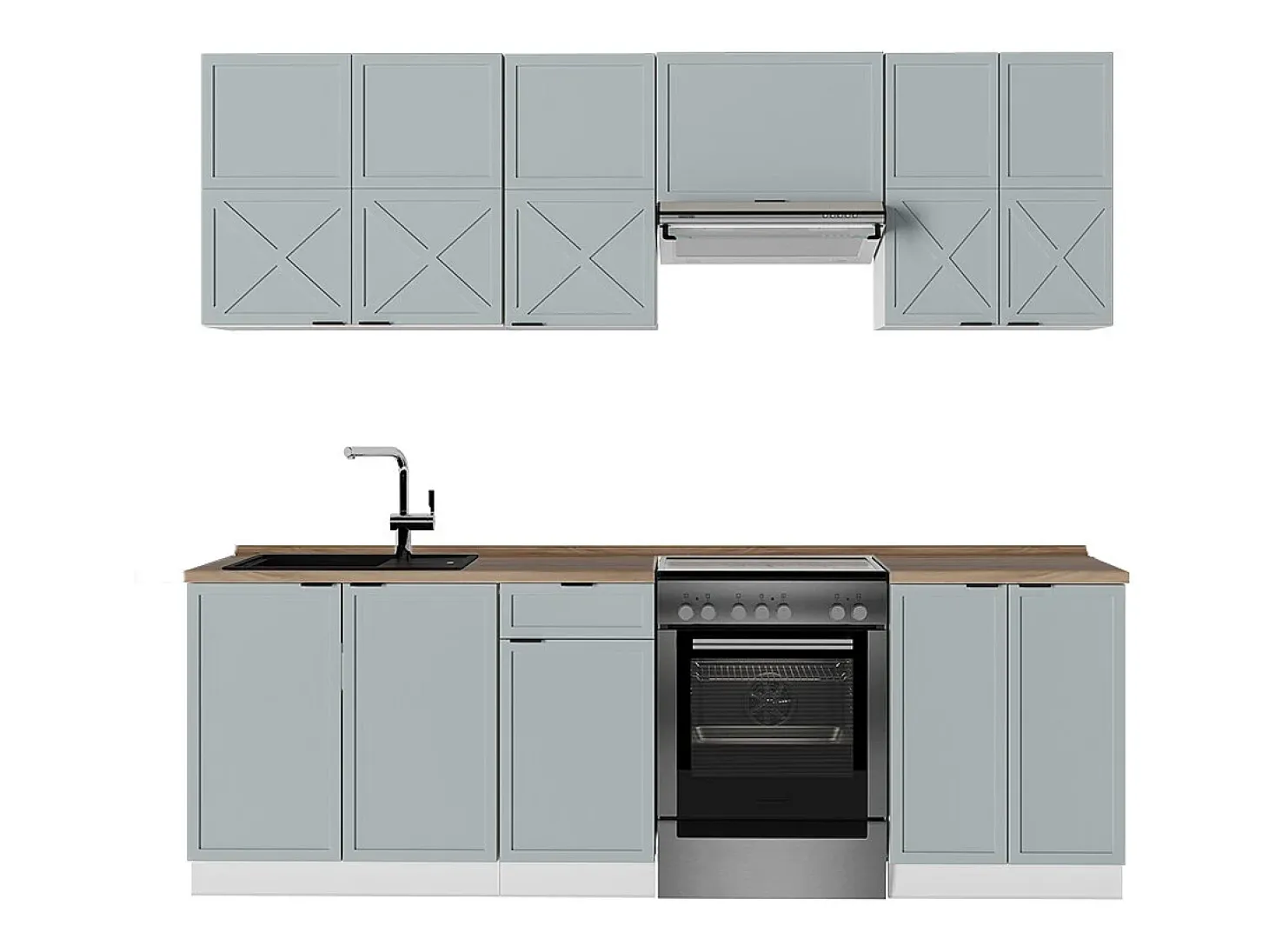 Mueble de cocina azul claro-gris-blanco 240x60x81.6 fame-line