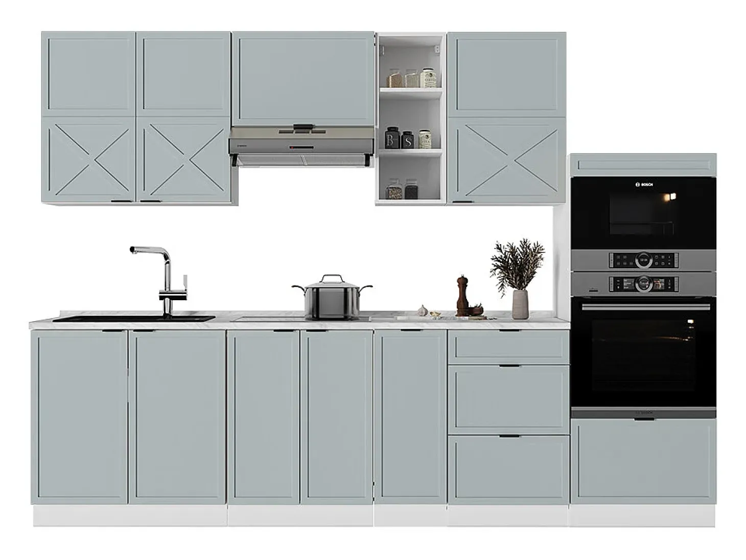 Mueble de cocina azul claro-gris-blanco 280x60x81.6 fame-line