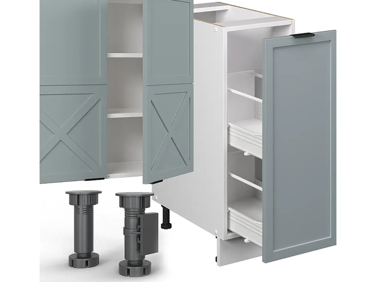 Mueble de cocina azul claro-gris-blanco 280x60x81.6 fame-line