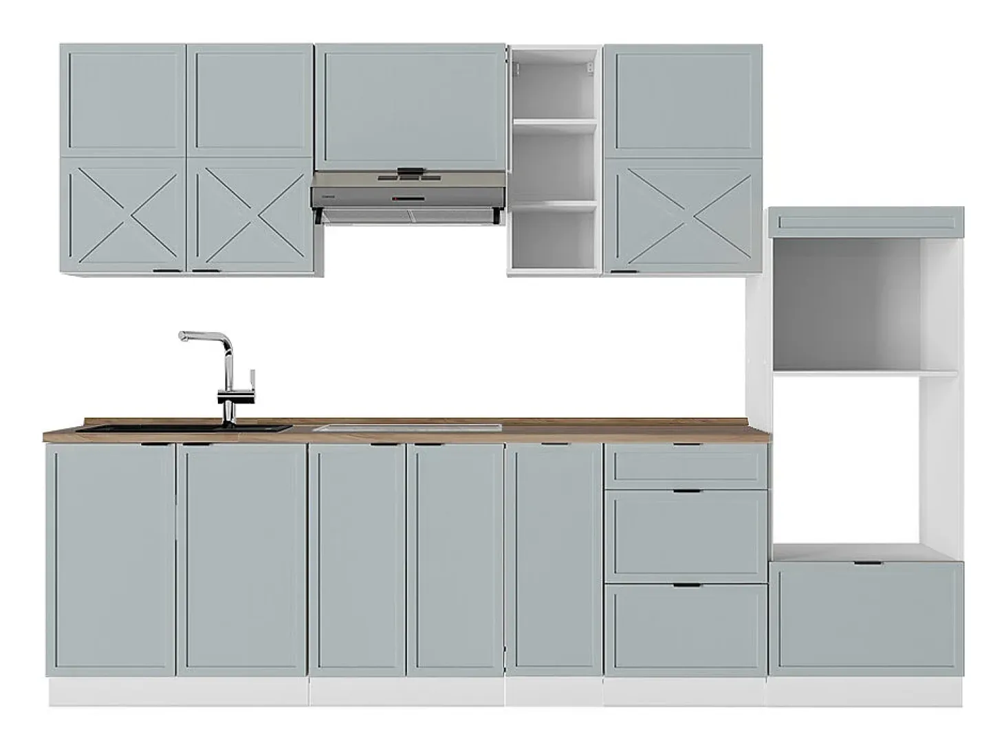 Mueble de cocina azul claro-gris-blanco 280x60x81.6 fame-line