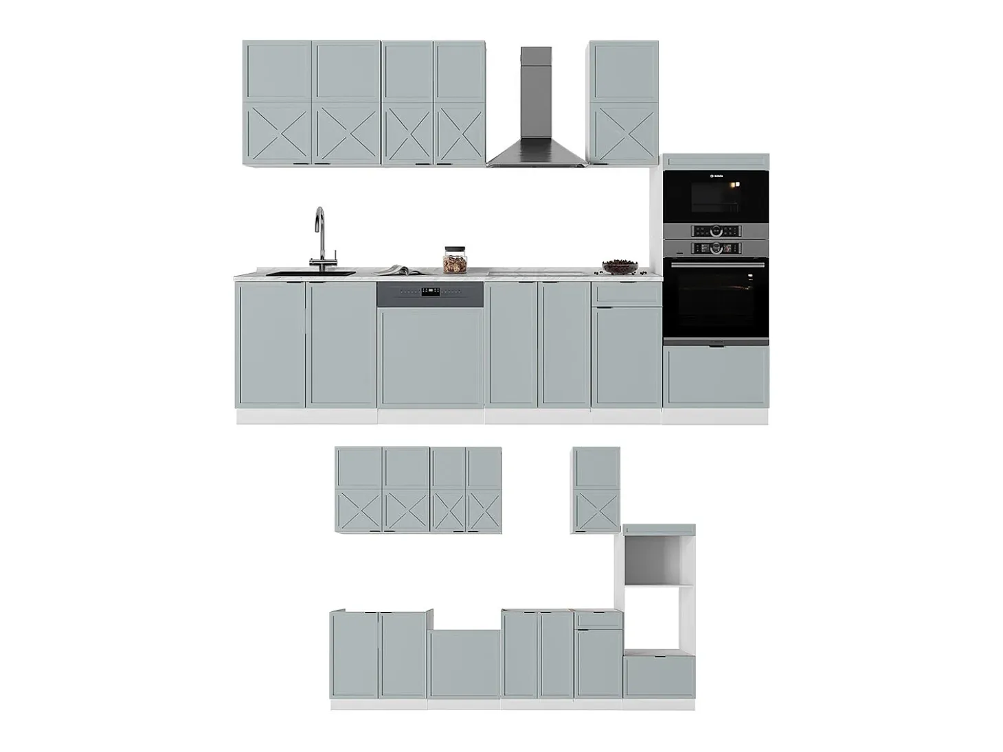 Mueble de cocina azul claro-gris-blanco 300x60x81.6 fame-line