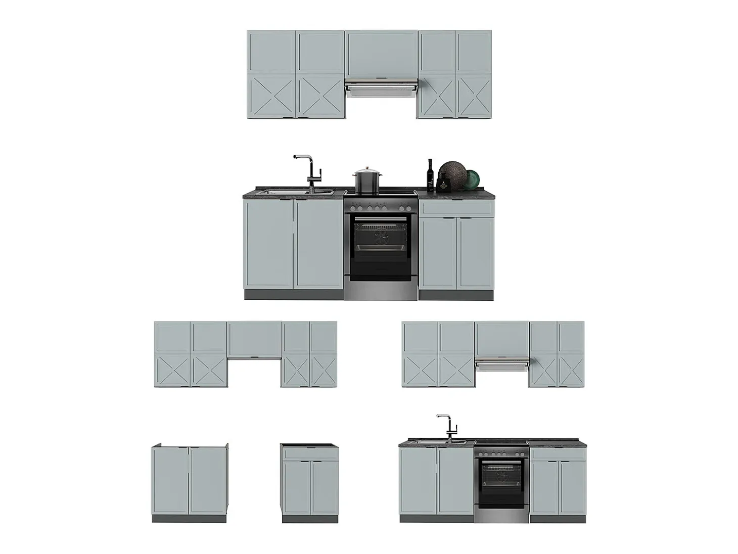 Mueble de cocina azul claro/gris antracita 200x60x81.6 fame-line