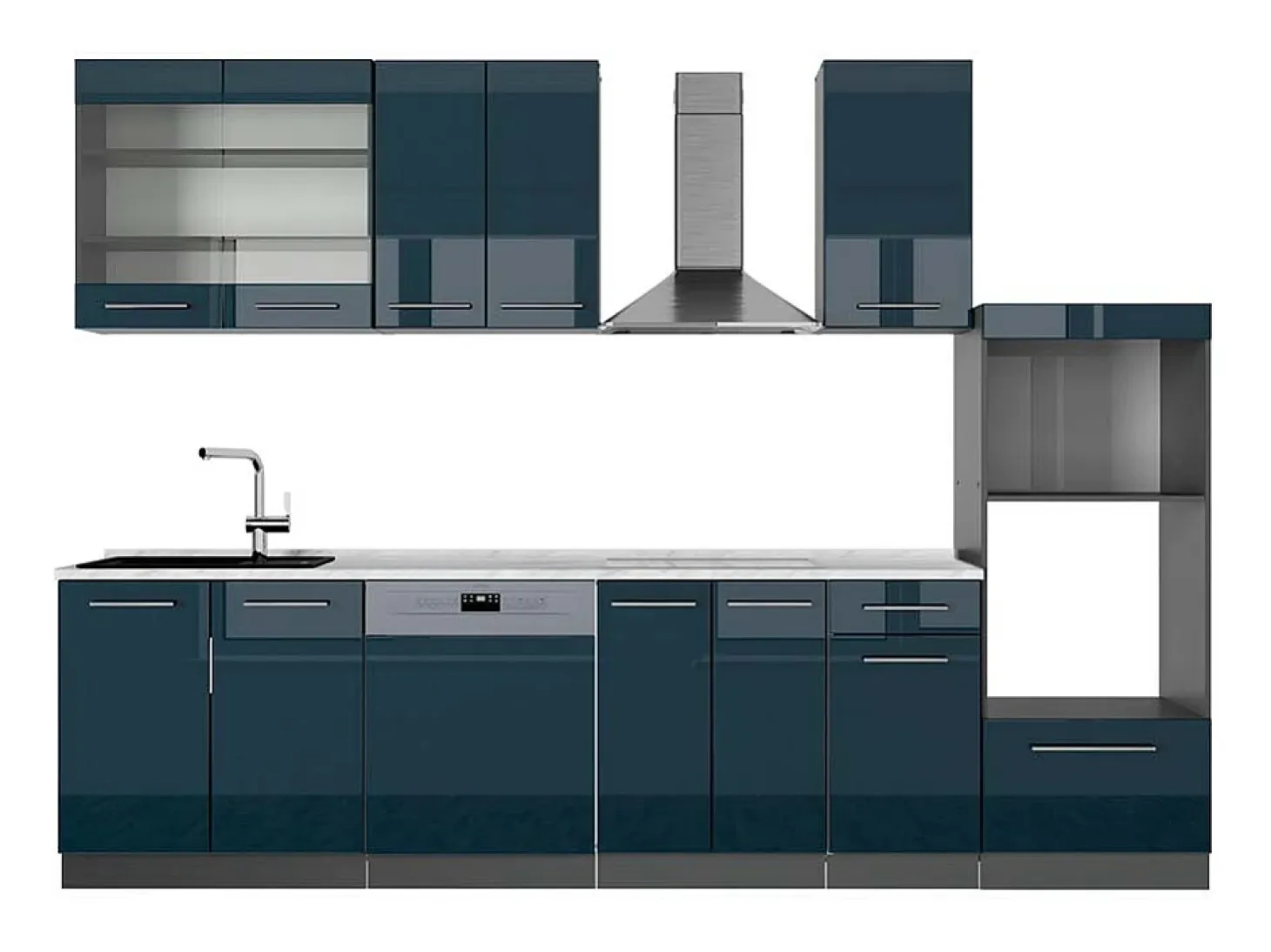 Mueble de cocina azul oscuro alto brillo/antracita 300x60x81.6 fame-line