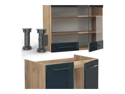 Mueble de cocina azul oscuro alto brillo/roble dorado 240x60x81.6 fame-line