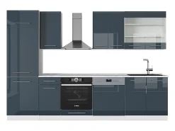 Mueble de cocina azul oscuro alto brillo/blanco 300x60x81.6 fame-line