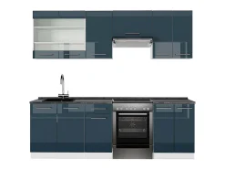 Mueble de cocina azul oscuro alto brillo/blanco 240x60x81.6 fame-line
