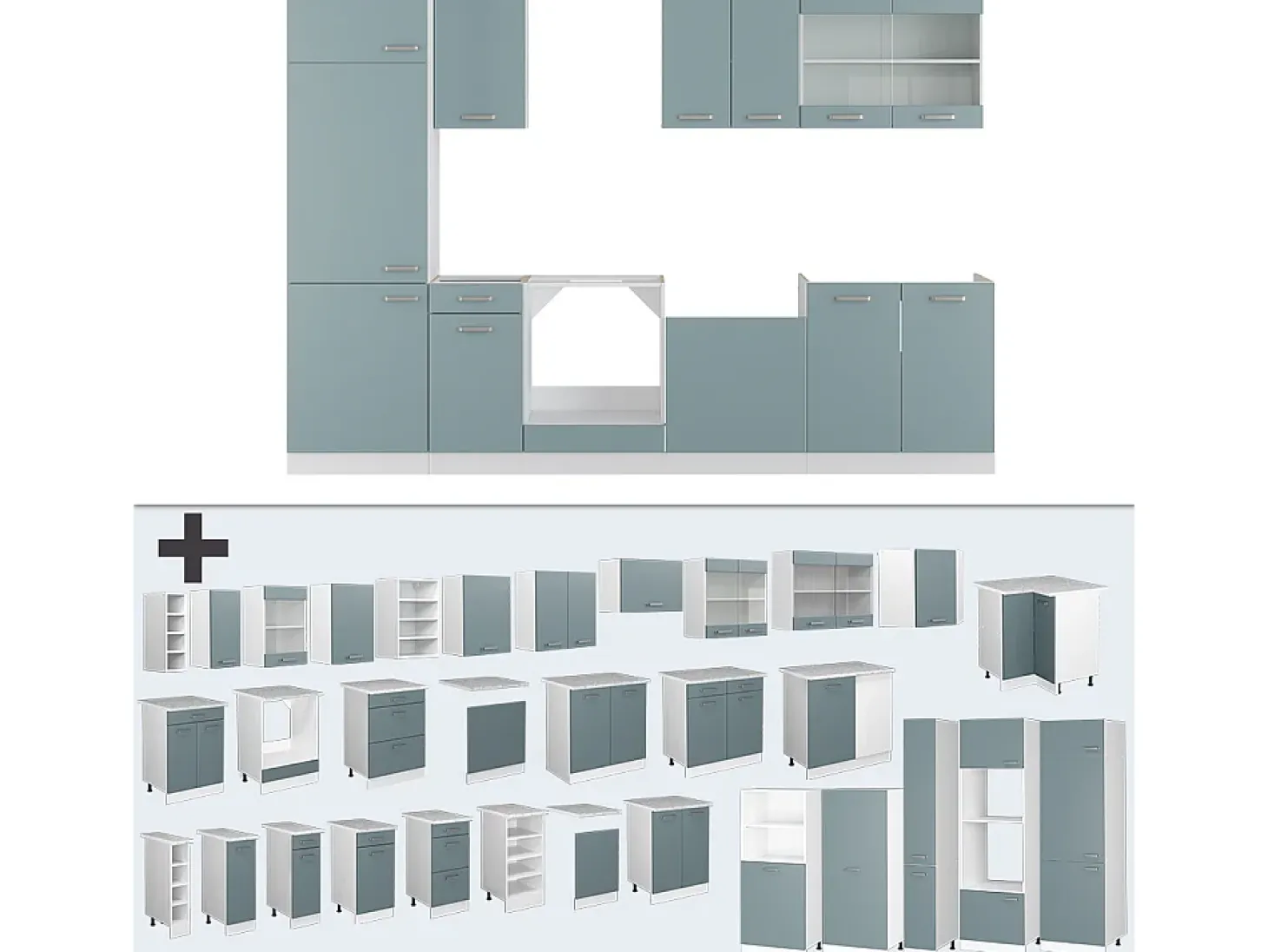 Mueble de cocina azul-gris-blanco 300x60x81.6 r-line