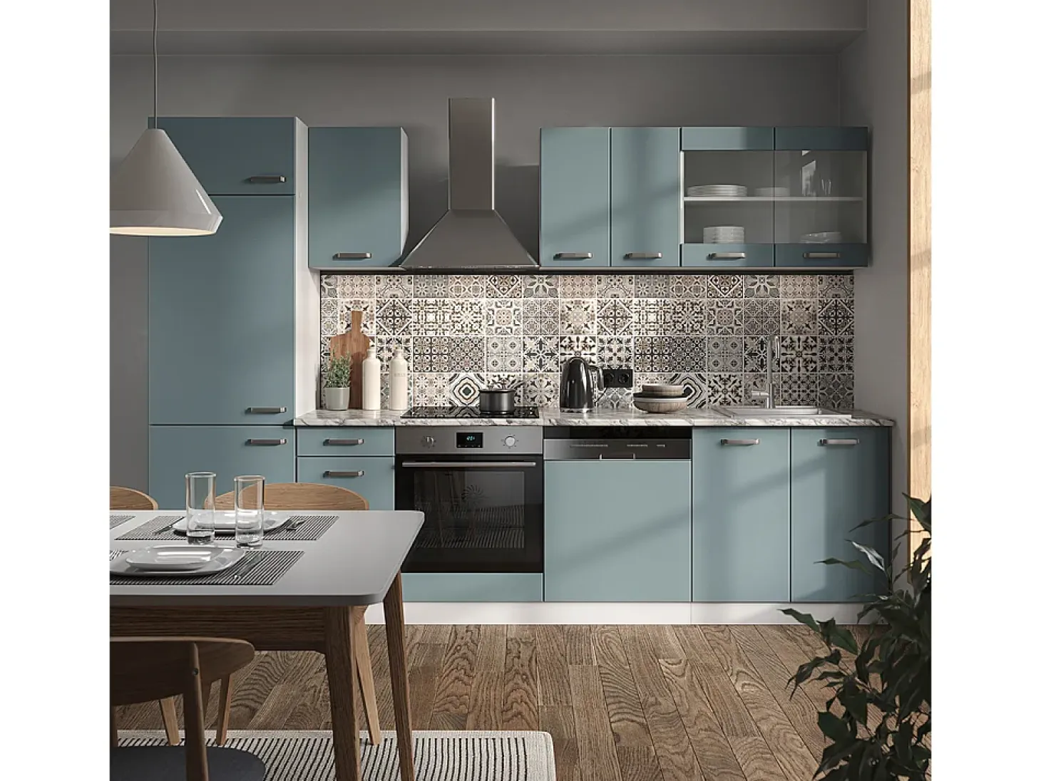 Mueble de cocina azul-gris-blanco 300x60x81.6 r-line