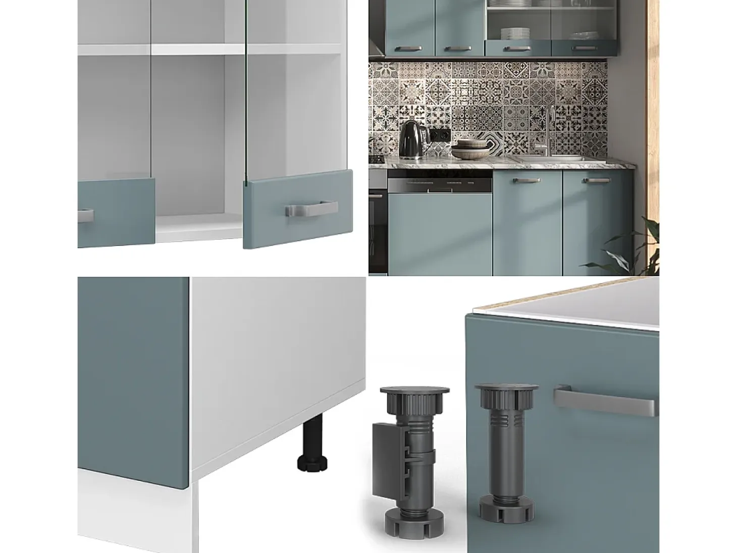 Mueble de cocina azul-gris-blanco 300x60x81.6 r-line