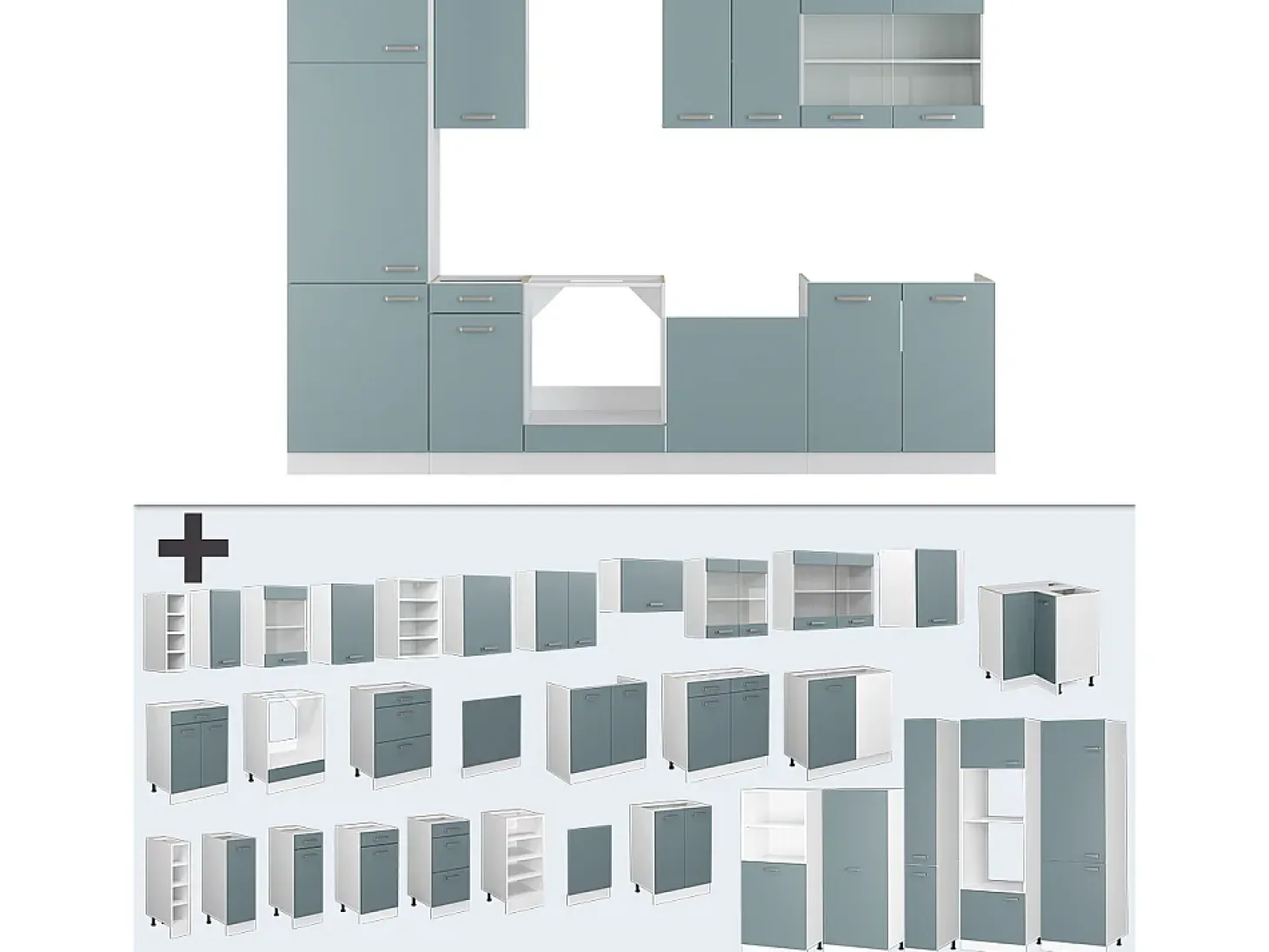 Mueble de cocina azul-gris-blanco 300x60x81.6 r-line