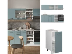 Mueble de cocina azul-gris-blanco 240x60x81.6 r-line