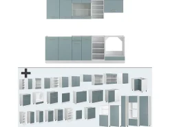 Mueble de cocina azul-gris-blanco 240x60x81.6 r-line