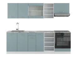 Mueble de cocina azul-gris-blanco 240x46x81.6 r-line