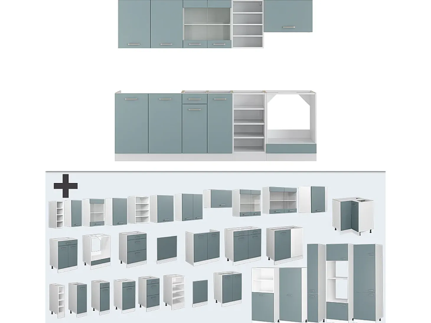 Mueble de cocina azul-gris-blanco 240x46x81.6 r-line