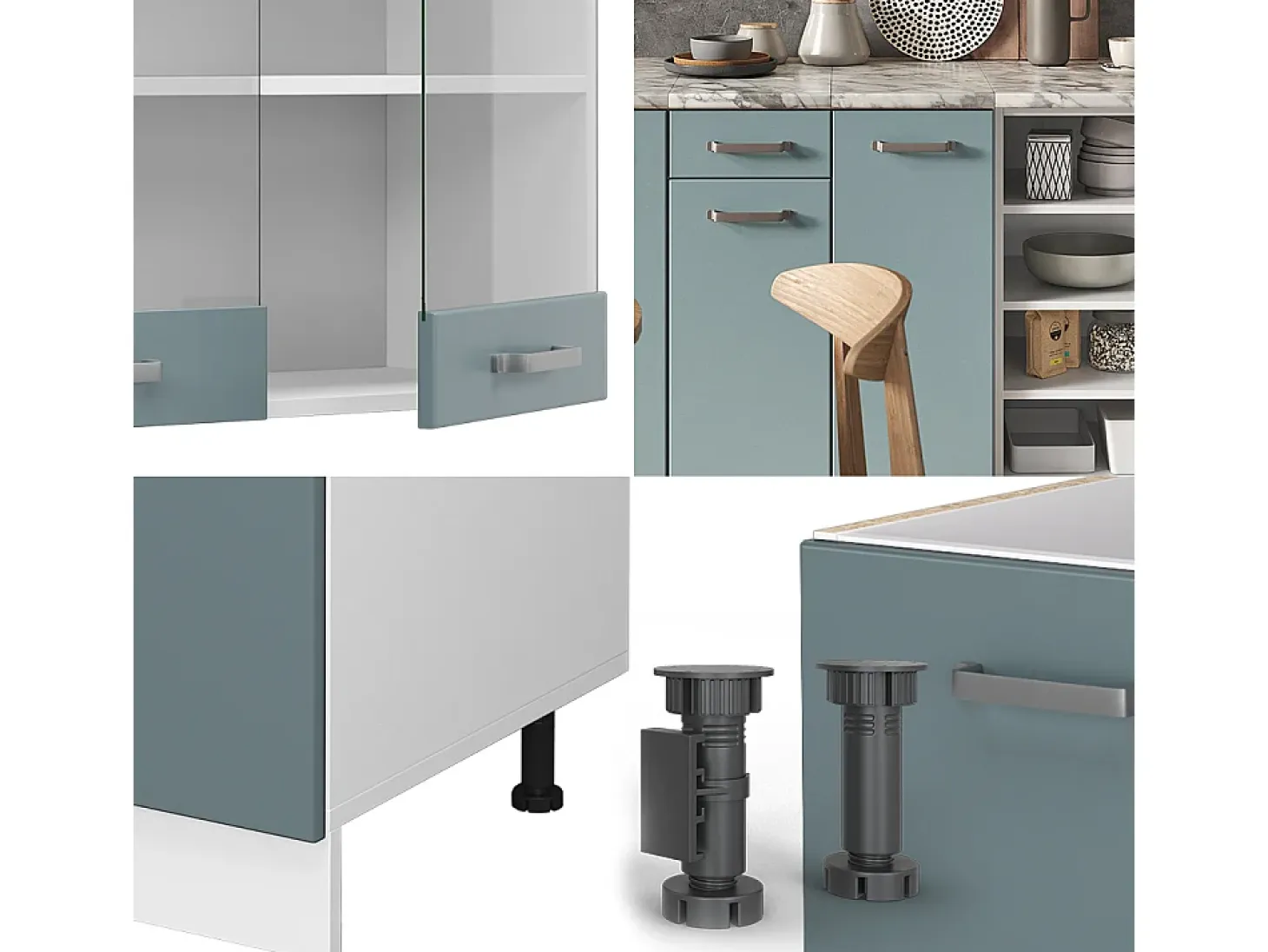 Mueble de cocina azul-gris-blanco 240x60x81.6 r-line