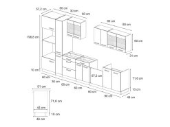 Mueble de cocina azul-gris-blanco 350x60x81.6 r-line