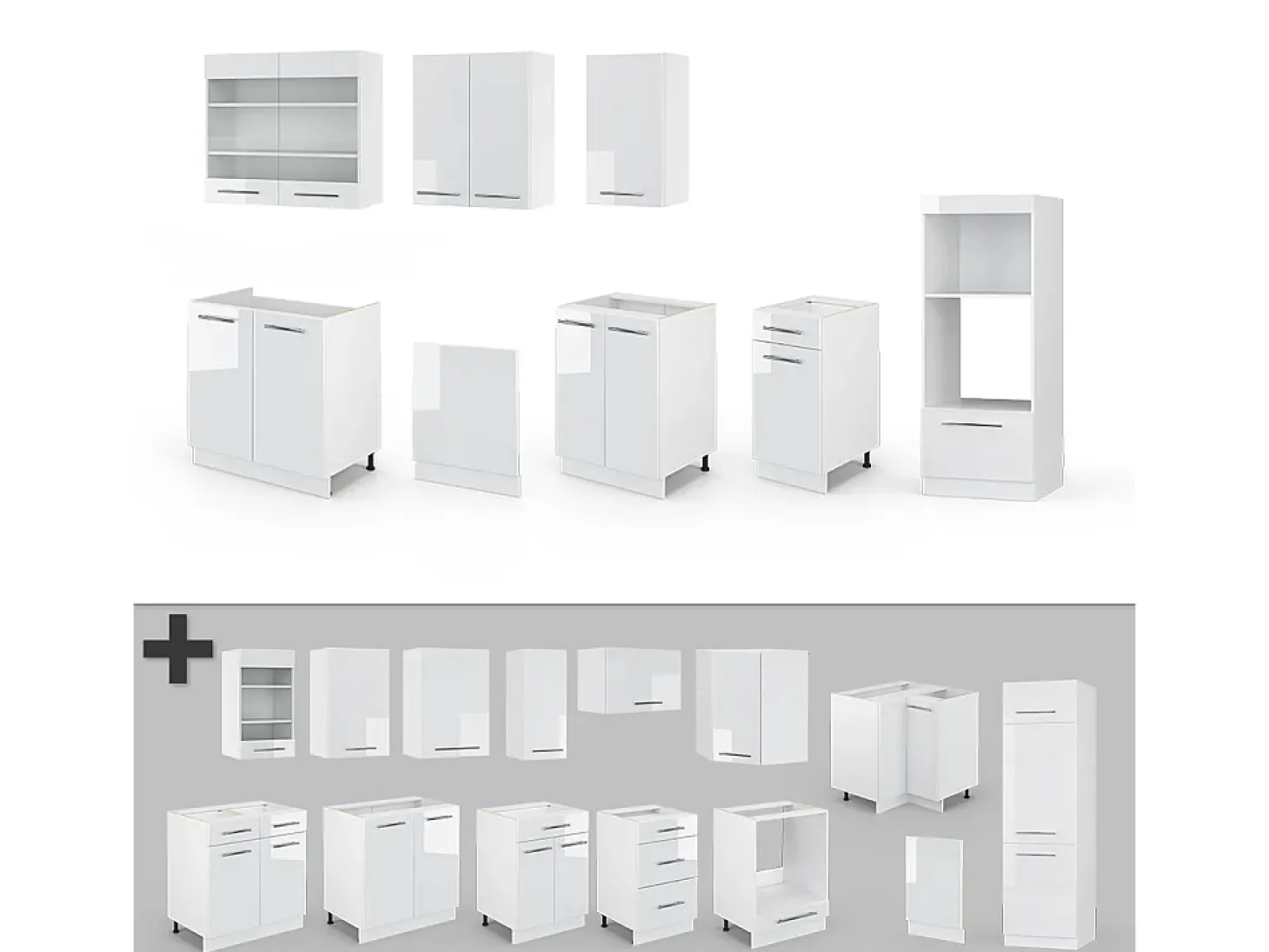 Mueble de cocina blanco alto brillo/blanco 300x46x81.6 fame-line