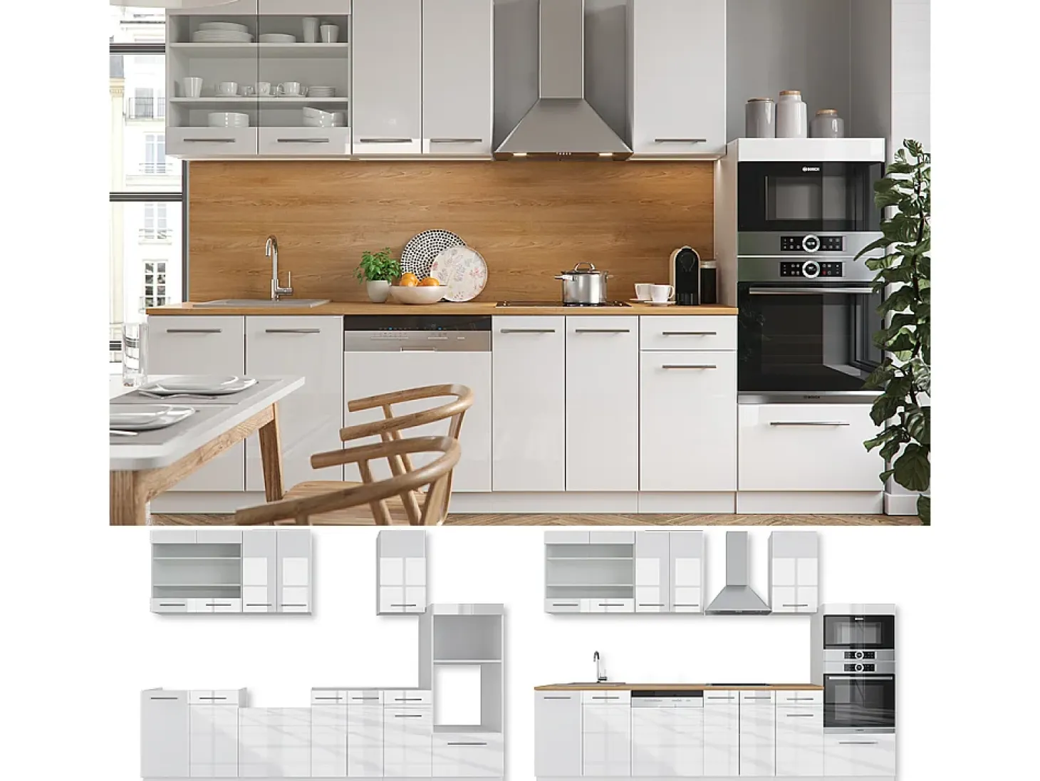 Mueble de cocina blanco alto brillo/blanco 300x46x81.6 fame-line