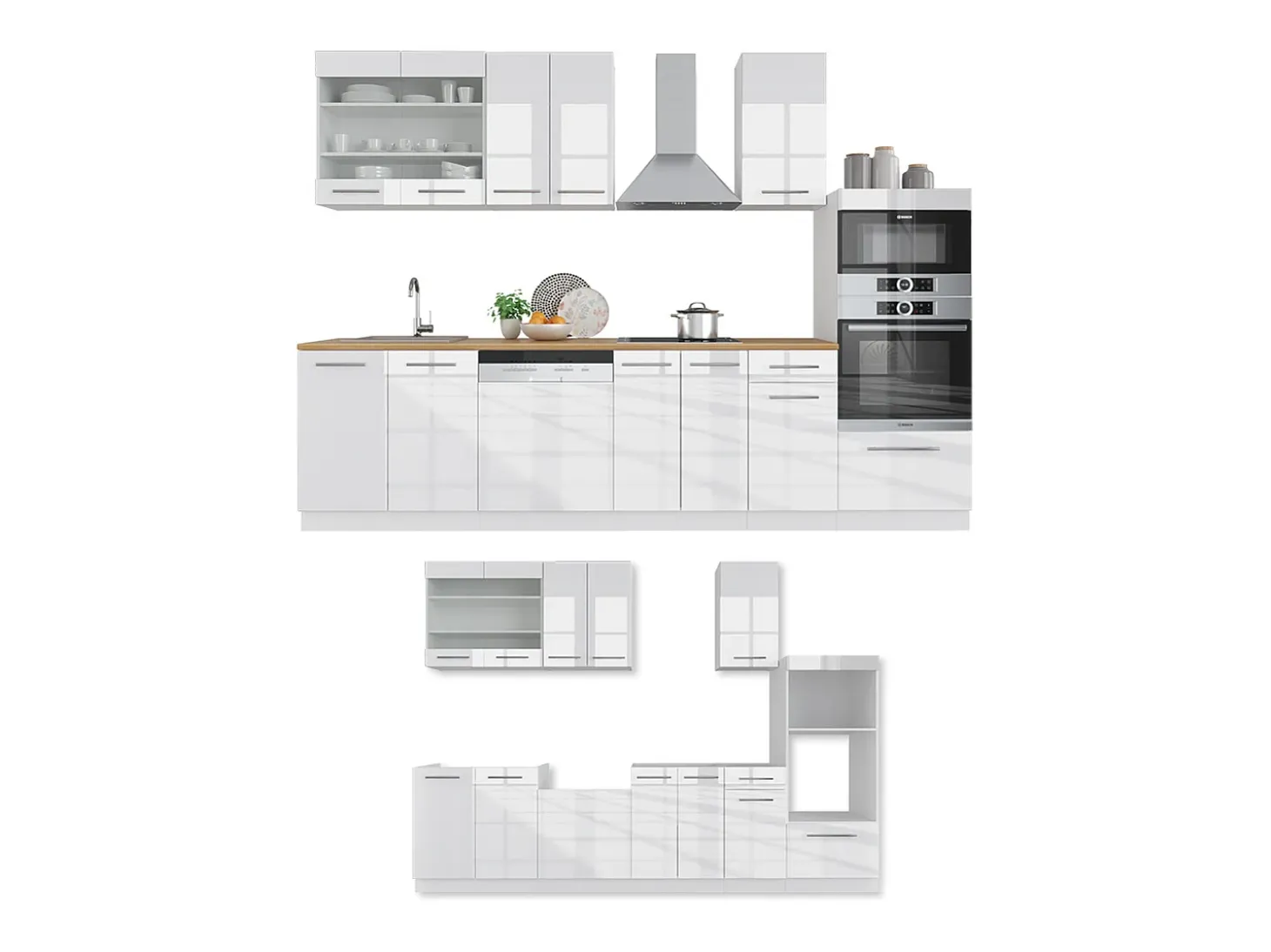 Mueble de cocina blanco alto brillo/blanco 300x46x81.6 fame-line