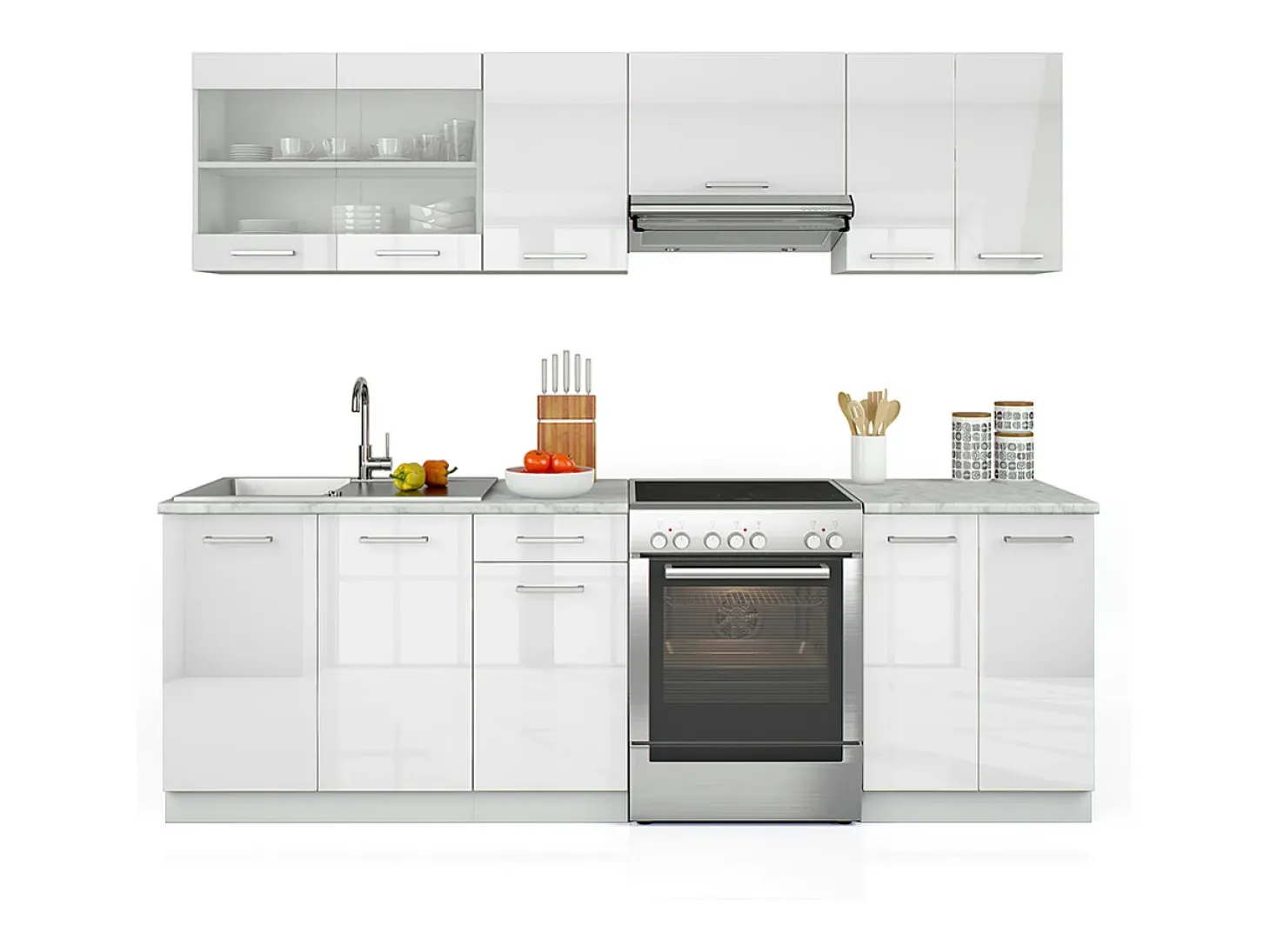 Mueble de cocina blanco alto brillo/blanco 240x60x81.6 raul