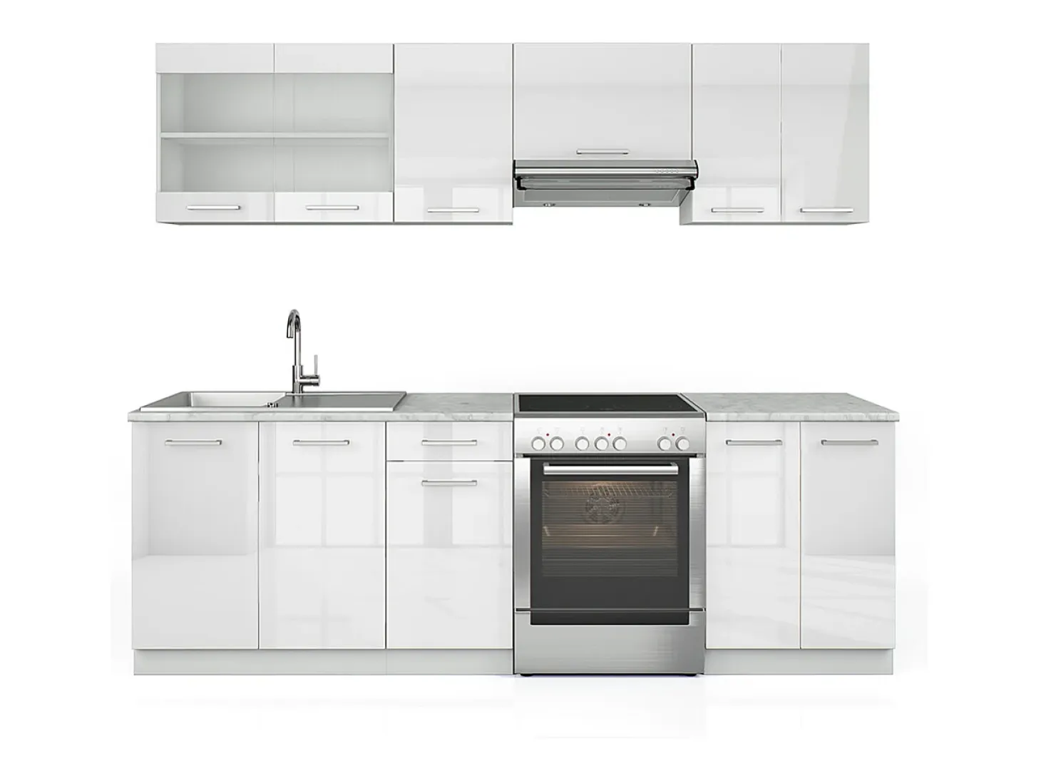 Mueble de cocina blanco alto brillo/blanco 240x60x81.6 raul