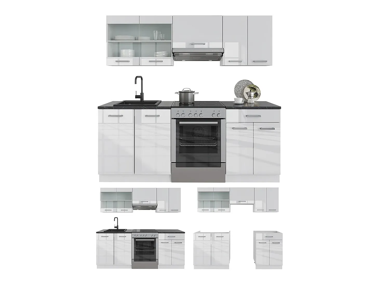 Mueble de cocina blanco alto brillo/blanco 200x46x81.6 r-line