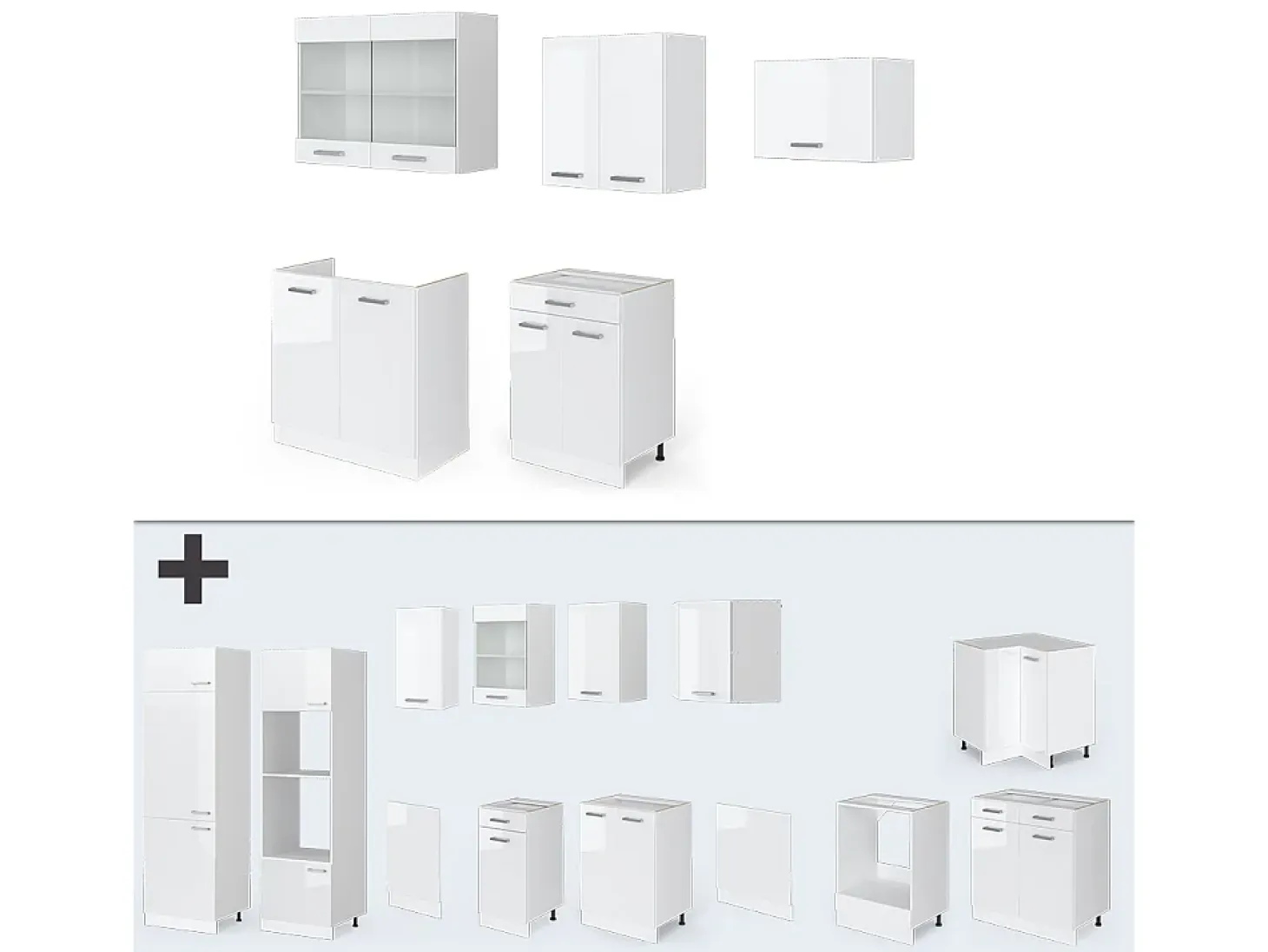 Mueble de cocina blanco alto brillo/blanco 200x46x81.6 r-line