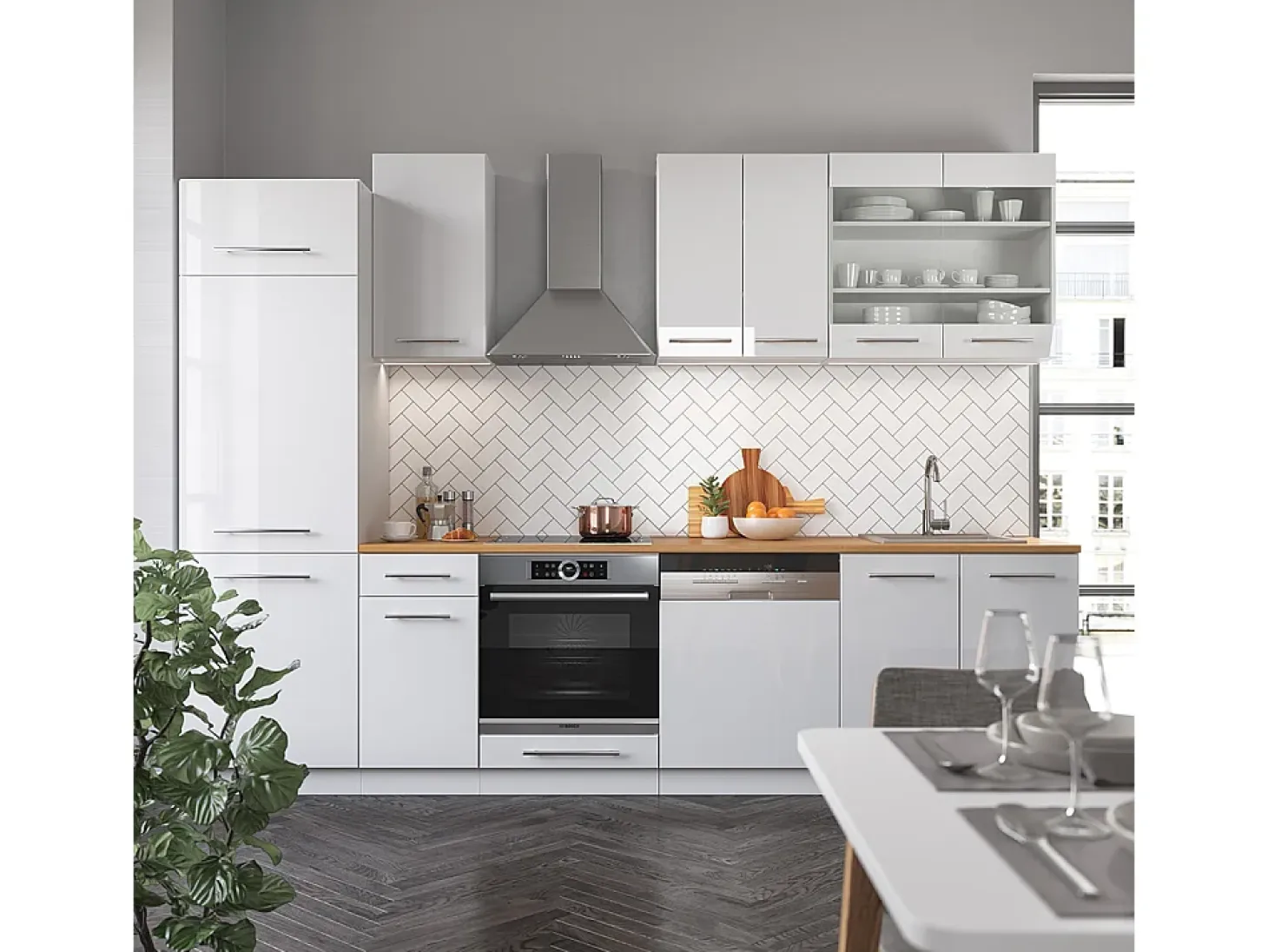 Mueble de cocina blanco alto brillo/blanco 300x60x81.6 fame-line