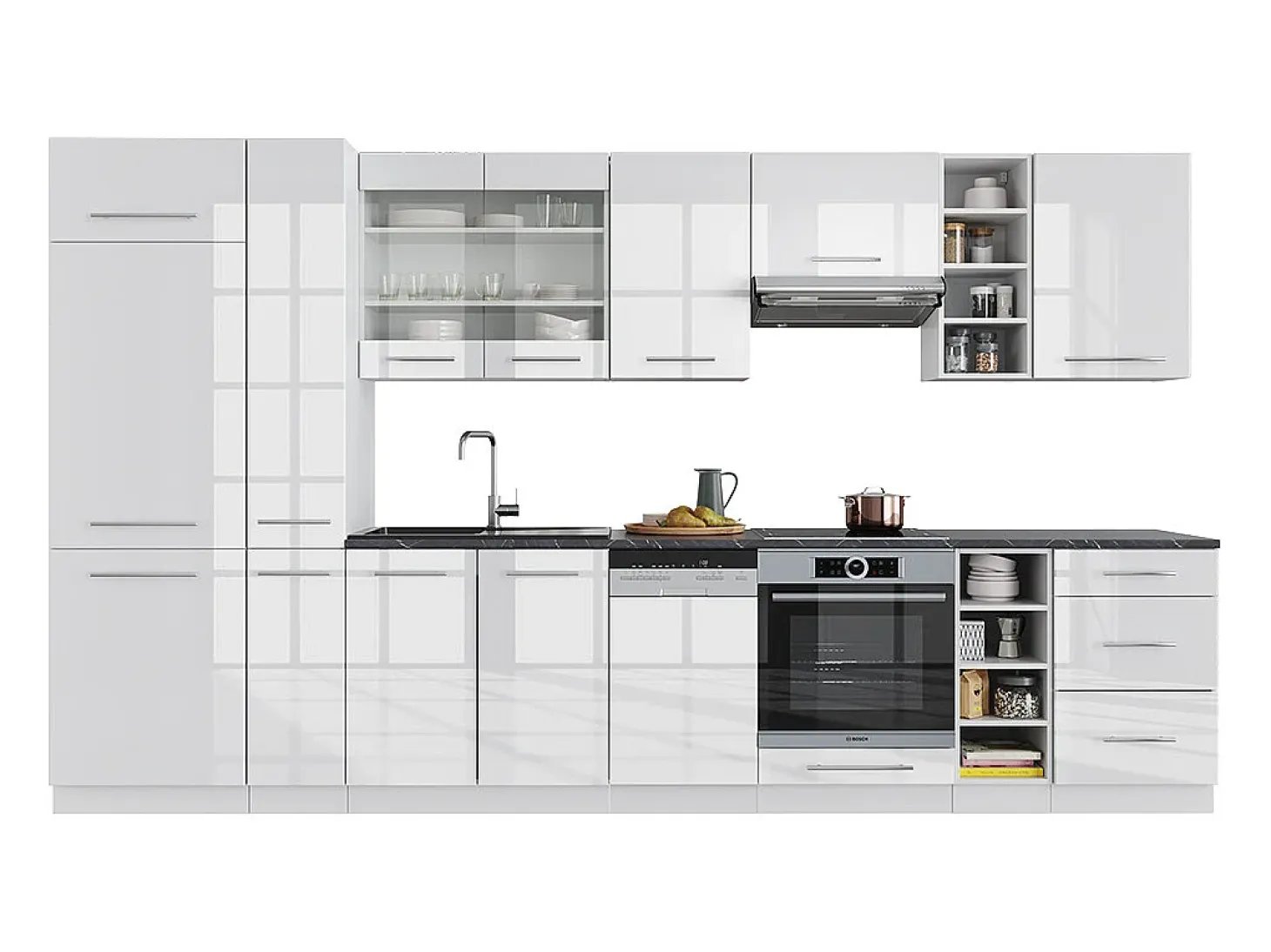 Mueble de cocina blanco alto brillo/blanco 355x60x81.6 fame-line