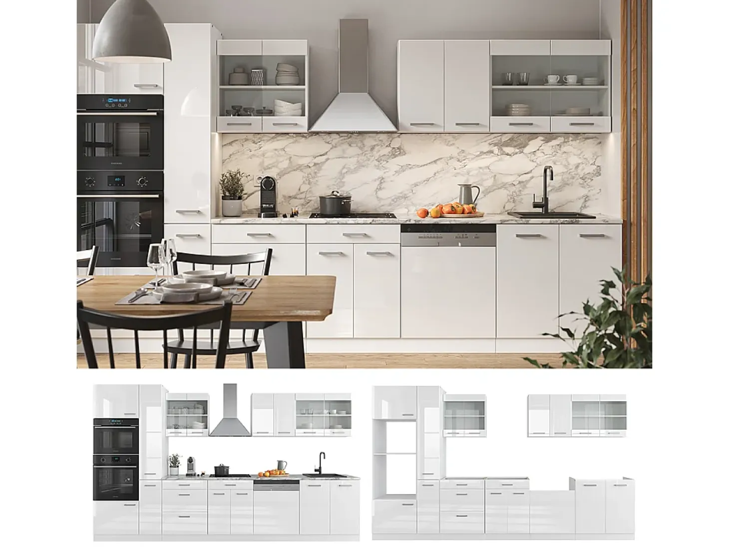 Mueble de cocina blanco alto brillo/blanco 350x60x81.6 r-line