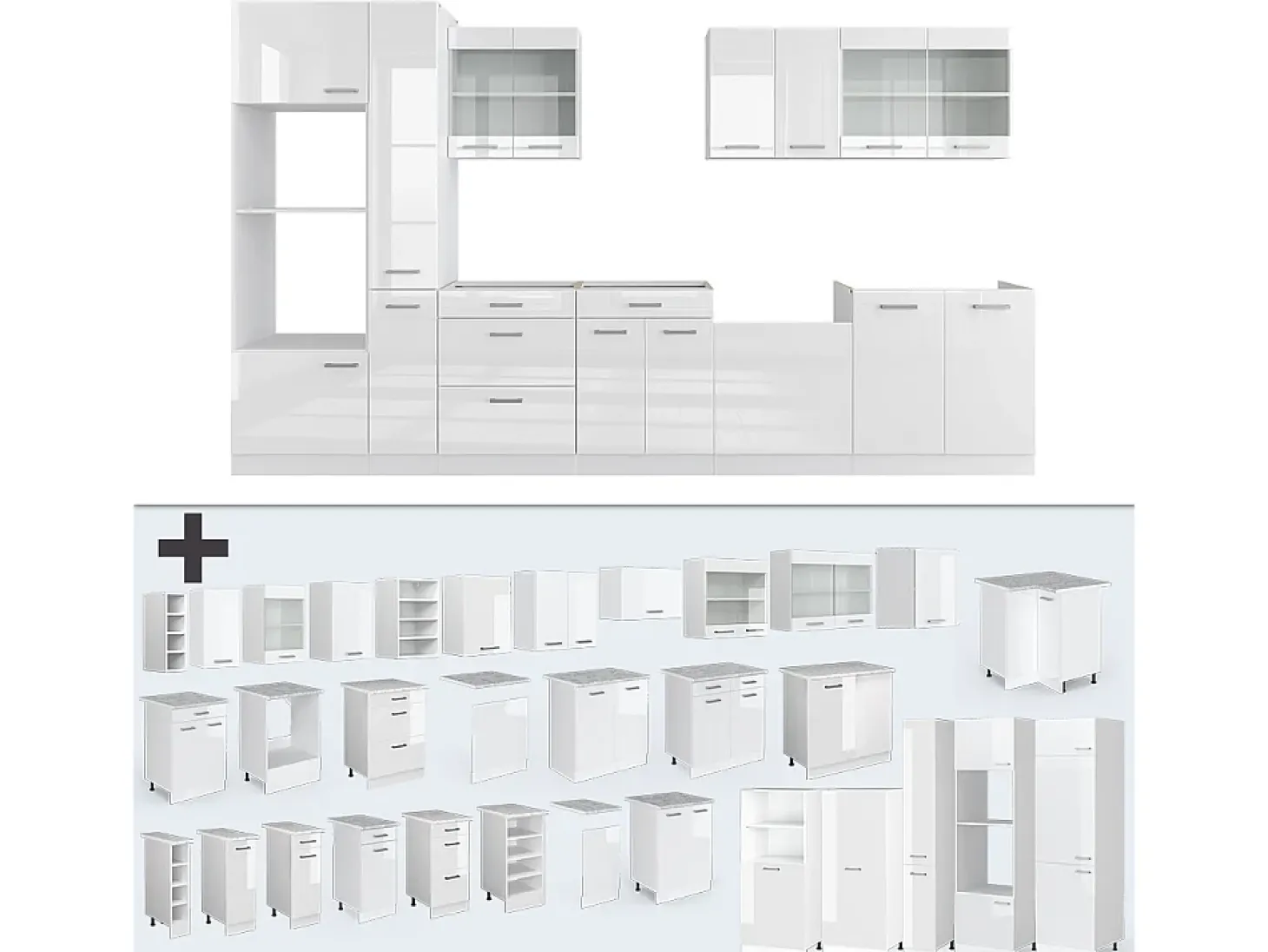 Mueble de cocina blanco alto brillo/blanco 350x60x81.6 r-line
